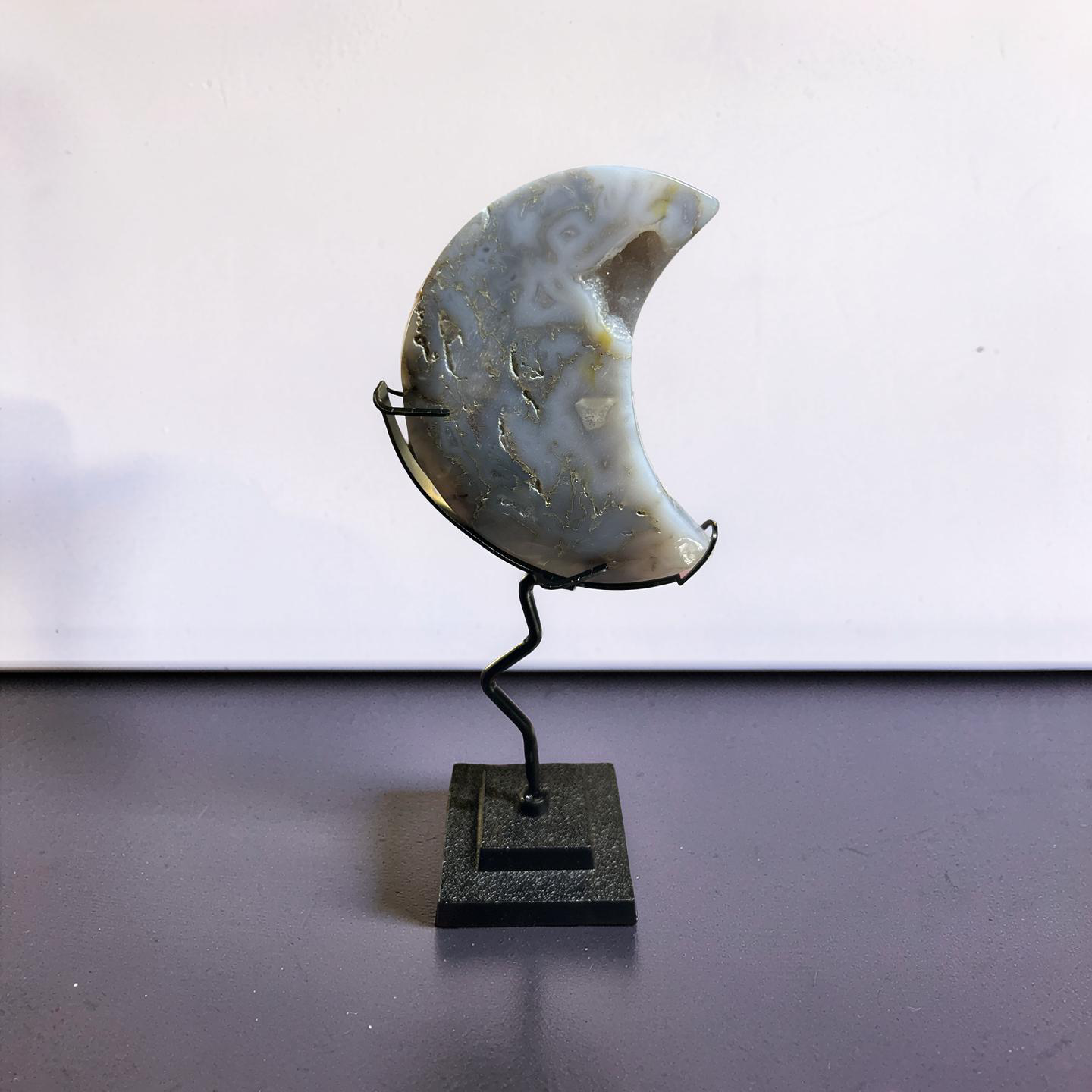 Moss Agate Moon Carving