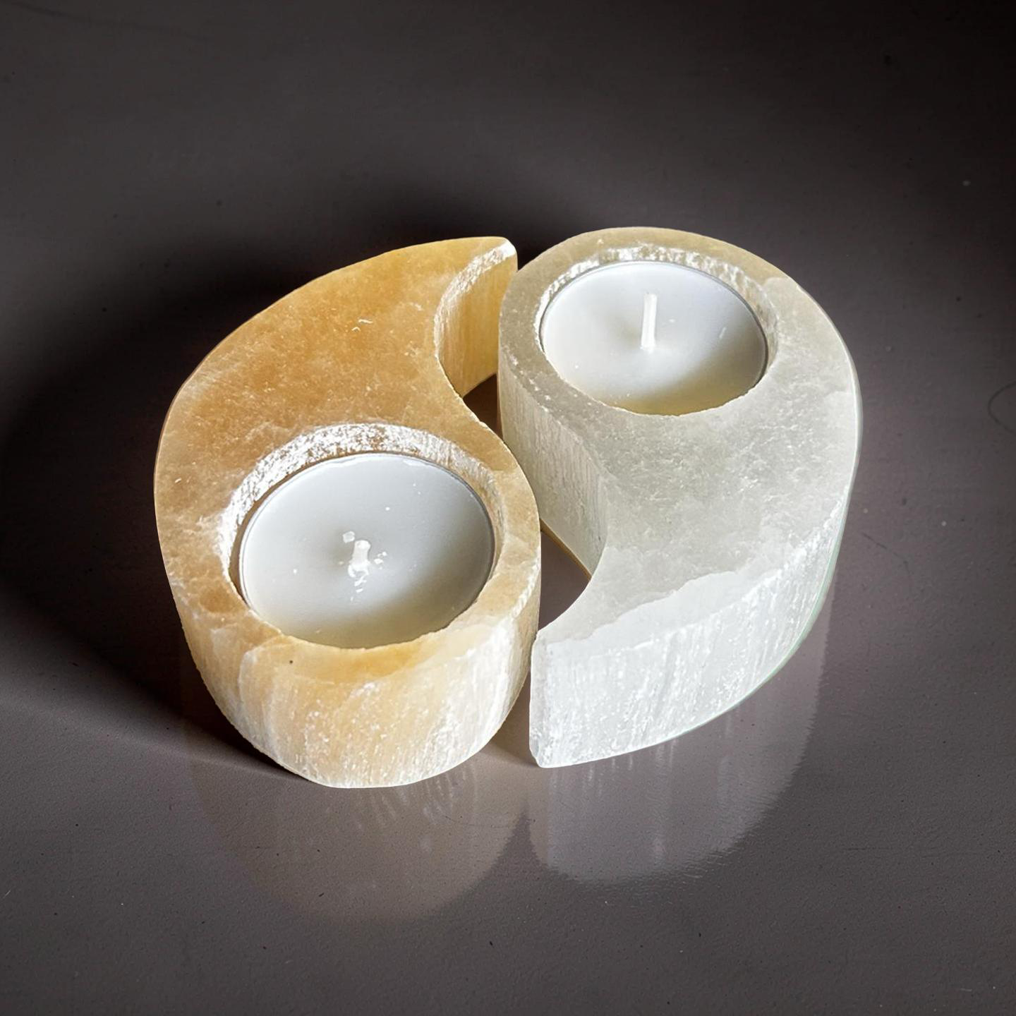 Yin/Yang Selenite Candle Holder